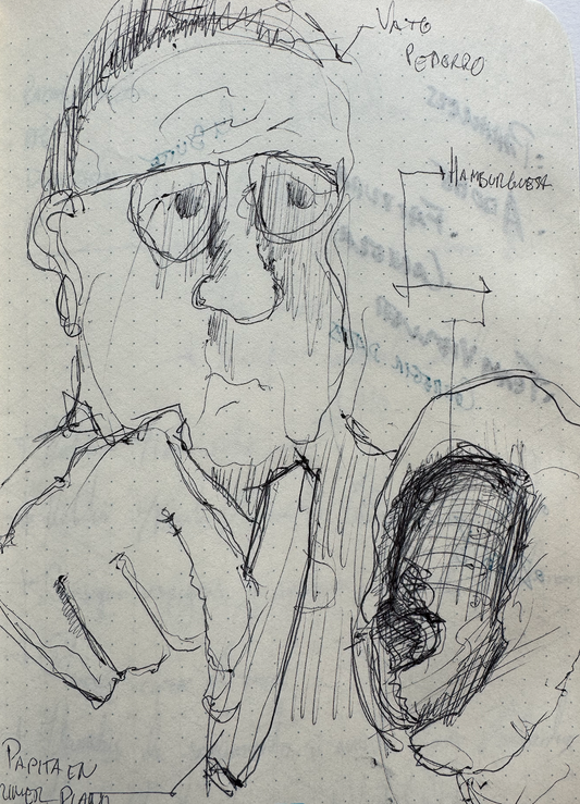 dibujo a mano de Godínez comiendo